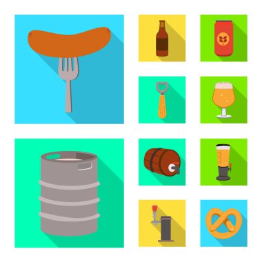 Bira ve bira sembolü vektör tasarımı. Bira ve malzeme stok vektör illüstrasyon seti.