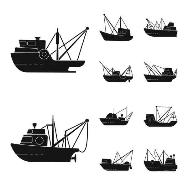 Projeto vetorial de transporte e logotipo do iate. Recolha da ilustração dos vectores da navegação e da pesca . — Vetor de Stock