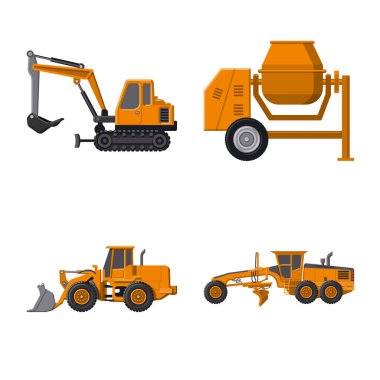 Yapı ve inşaat logo yalıtılmış nesne. Hisse senedi için yapı ve makine vektör simge kümesi.