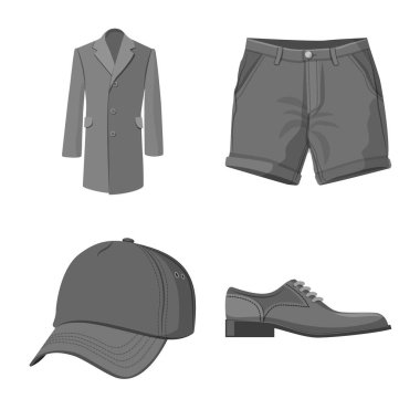 Adam ve giyim simgesi yalıtılmış nesne. Adam ve giyim hisse senedi vektör çizim topluluğu.