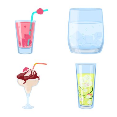 Kokteyl ve içecek simgesinin izole nesnesi. Web için kokteyl ve buz stok sembolü koleksiyonu.