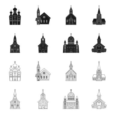 Kült ve tapınak sembolü vektör tasarımı. Stok için kült ve bucak vektör simgesi kümesi.