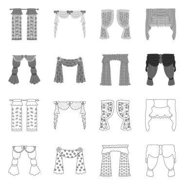 Perde ve perdeler sembolü izole nesne. Web için perde ve panjur stok sembolü seti.