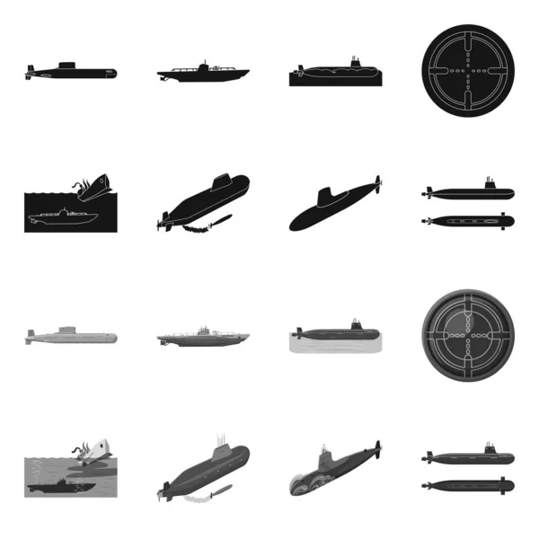 Ilustración vectorial de guerra y señal de barco. Conjunto de guerra y vector de flota icono para stock . — Vector de stock