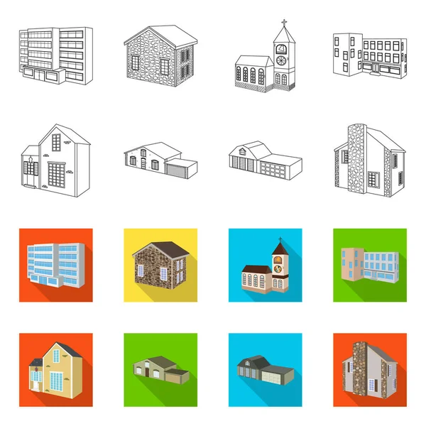 Ізольований об'єкт фасаду та значка житла. Колекція фасадів та інфраструктури Векторні ілюстрації . — стоковий вектор