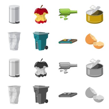 Çöp ve önemsiz logo izole nesne. Atık ve atık stok vektör illüstrasyonunun toplanması.