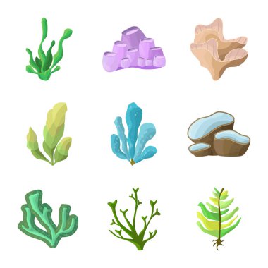 Sualtı ve akvaryum logosu vektör illüstrasyon. Sualtı ve okyanus stok vektör illüstrasyon seti.