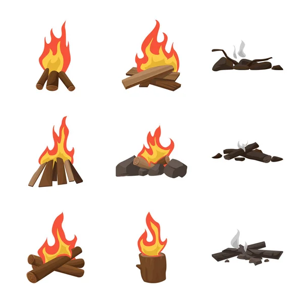 Diseño vectorial de llama y símbolo de fuego. Colección de la llama y el icono de vector de campamento para la acción . — Vector de stock