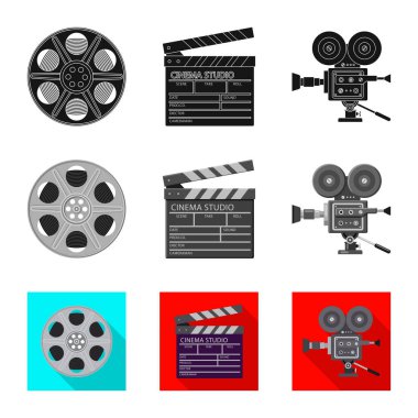 Televizyon ve filme simge vektör tasarımı. Televizyon ve hisse senedi için vektör simge görüntüleme kümesi.