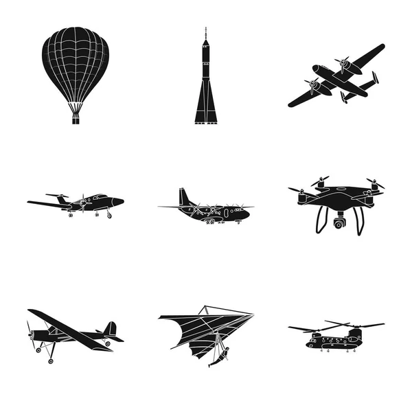 Vektordesign von Flugzeug und Transportschild. Set von Flugzeug und Himmelsvektorsymbol für Aktien. — Stockvektor