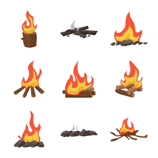 Objeto aislado de llama y logotipo de fuego. Conjunto de llama y símbolo de stock de campamento para web . — Vector de stock