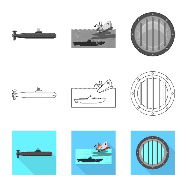 Isolated object of war and ship logo. Set of war and fleet stock vector illustration. — Stock Vector