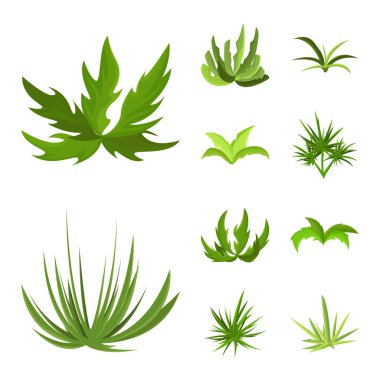 Bahçe ve çim logosu vektör tasarımı. Stok için bahçe ve çalı vektör simgesi seti.