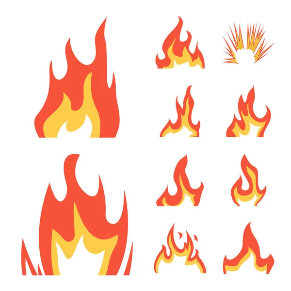 Yangın ve kırmızı işareti vektör tasarımı. Web için yangın ve kamp ateşi stok sembolü Seti. — Stok Vektör