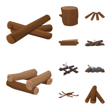 Kereste ve doğa simgesi izole nesne. Kereste ve inşaat stok vektör illüstrasyon seti.