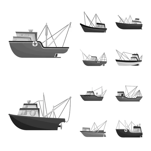 Vektor-Design des See- und Schnellboot-Logos. Set von Meer und Industrie-Vektor-Symbol für Aktien. — Stockvektor