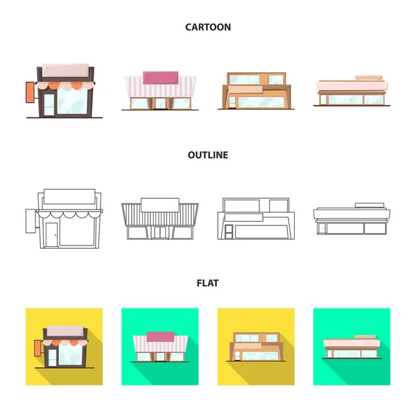 부티크 및 건설 표지판의 고립 된 개체입니다. 부티크 및 도시 경관 벡터 아이콘 세트 재고. — 스톡 벡터