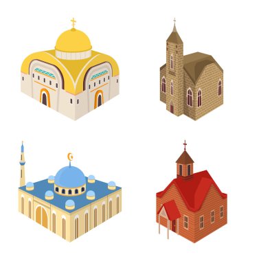 Mimari vektör tasarımı ve bina logosu. Mimarlık ve din adamları stok vektör illüstrasyon koleksiyonu.