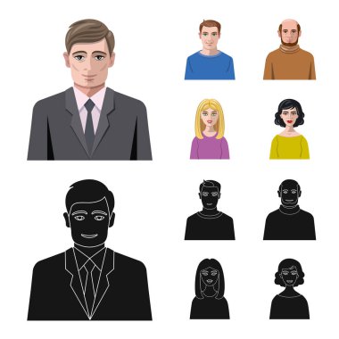 Saç modeli ve meslek logo yalıtılmış nesne. Hisse senedi simgesi web için saç modeli ve karakter kümesi.