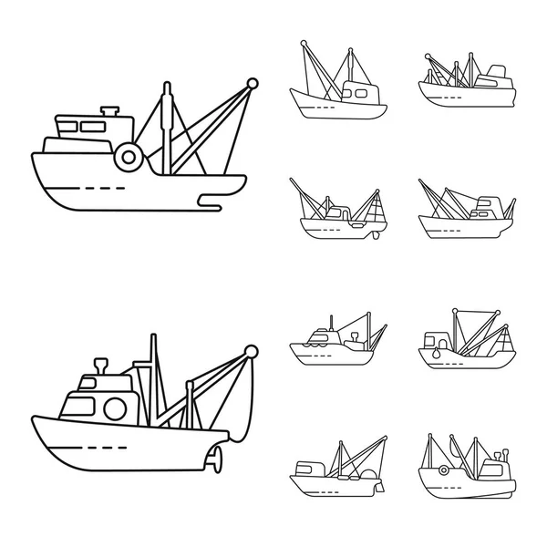 Vector design of commercial and vessel icon. Set of commercial and speedboat stock vector illustration. — Stock Vector