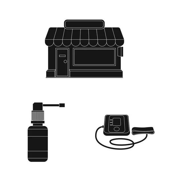 Geïsoleerde object van apotheek en ziekenhuis teken. Set van apotheek en business vector pictogram voor voorraad. — Stockvector