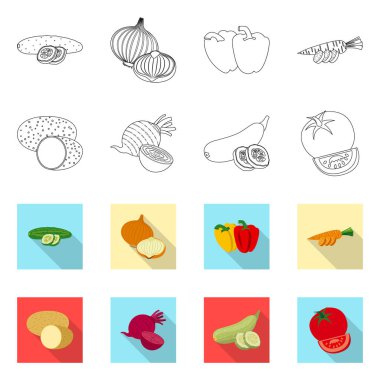 Sebze ve meyve logosu yalıtılmış nesne. Hisse senedi için sebze ve vejeteryan vektör simge topluluğu.