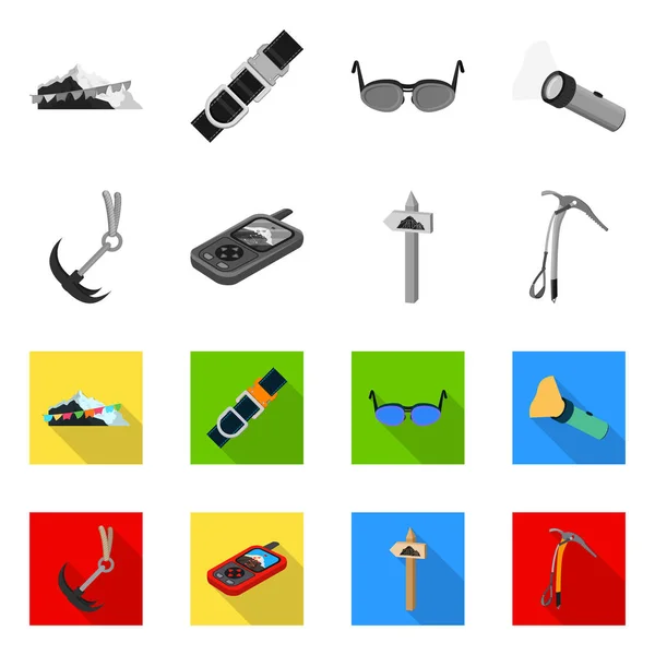 Conception vectorielle de l'alpinisme et logo de pointe. Ensemble d'icône vectorielle d'alpinisme et de camp pour stock . — Image vectorielle