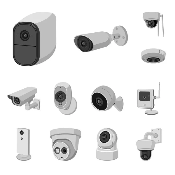 Cctv ve kamera logosu yalıtılmış nesne. Hisse senedi için cctv ve sistem vektör simge kümesi. — Stok Vektör