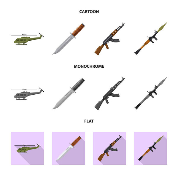 Vector illustration of weapon and gun icon. Set of weapon and army stock vector illustration.