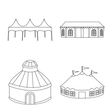 Çatı ve tabelanın vektör çizimi. Çatı ve mimari vektör illüstrasyonu koleksiyonu.