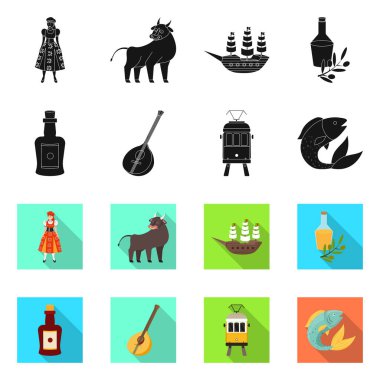 Vektör illüstrasyon ve tarihi logo. Web için toplama ve ülke stok sembolü.