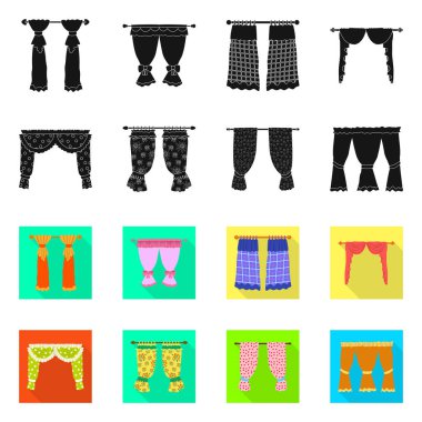 Perde ve perdeler simgesivektör illüstrasyon. Web için perde ve panjur stok sembolü koleksiyonu.