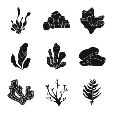 Dekorasyon ve yaban hayatı sembolü izole nesne. Web için dekorasyon ve akvaryum stok sembolü Koleksiyonu.