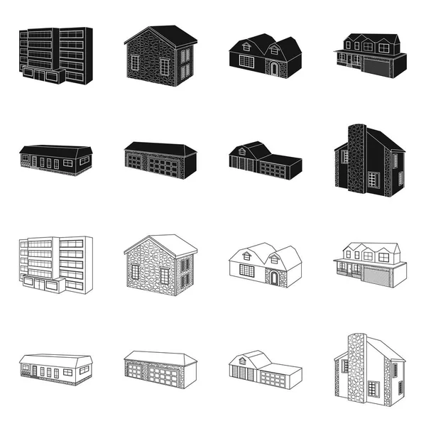 Vektor-Illustration der Fassade und des Wohnungssymbols. Sammlung von Fassaden- und Infrastruktur-Aktiensymbolen für das Web. — Stockvektor