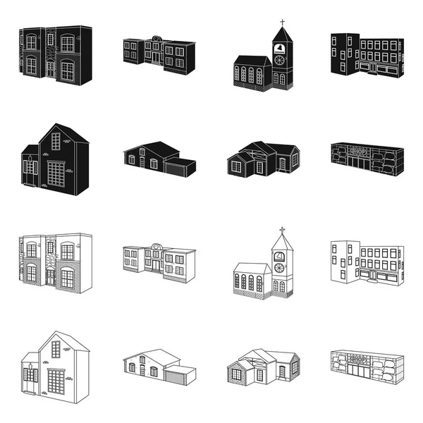 Conception vectorielle de façade et logo du boîtier. Ensemble d'icône vectorielle de façade et d'infrastructure pour le stock . — Image vectorielle