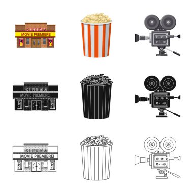 Televizyon ve filme simge vektör tasarımı. Televizyon ve hisse senedi için vektör simge görüntüleme kümesi.
