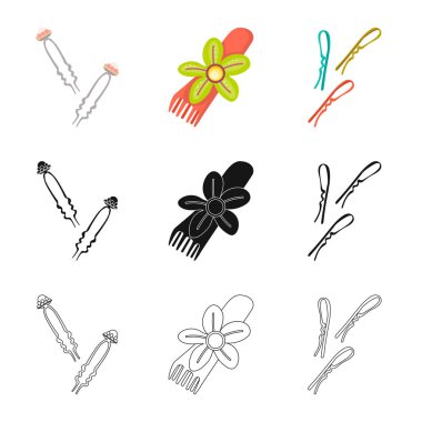 Güzellik illüstrasyon vektör ve işareti moda. Güzellik ve hisse senedi için kadın vektör simge kümesi.