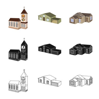 Cephe ve konut sembolü yalıtılmış nesne. Cephe ve altyapı hisse senedi vektör çizim topluluğu.