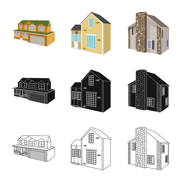 Diseño vectorial de la fachada y el símbolo de la vivienda. Conjunto de símbolo de stock de fachada e infraestructura para web . — Vector de stock