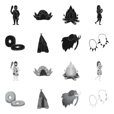 Evrimin vektör tasarımı ve neolitik sembol. Stok için evrim koleksiyonu ve ilkel vektör simgesi.