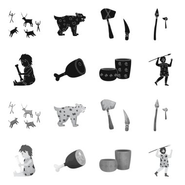 Evrim in vektör tasarımı ve neolitik sembol. Web için evrim ve ilkel stok sembolü koleksiyonu.