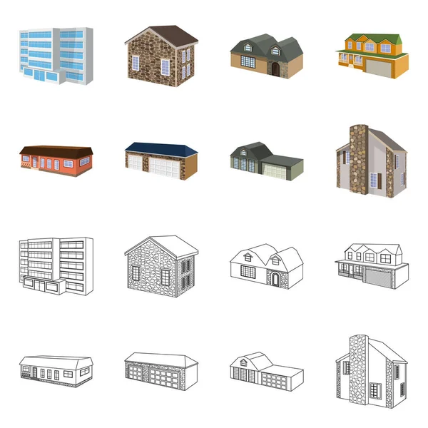 Projeto vetorial de fachada e ícone de habitação. Conjunto de fachada e infra-estrutura de ilustração vetorial . —  Vetores de Stock