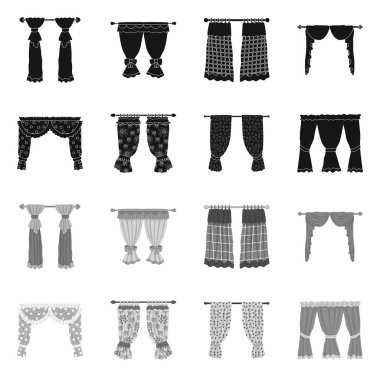 Perde ve perdeler simgesiizole nesne. Stok için perde ve panjur vektör simgesi seti.