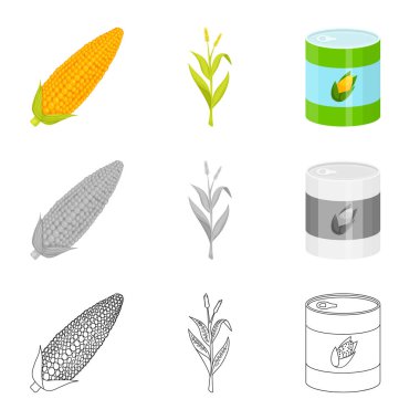 Mısır tarlası ve sebze işareti yalıtılmış nesne. Mısır tarlası ve hisse senedi için vejetaryen vektör simge kümesi.