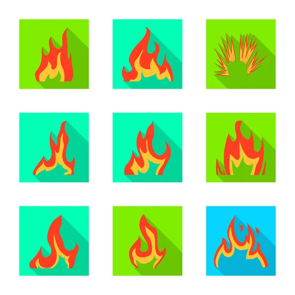 Parlak ve tehlikeli sembolün vektör illüstrasyonu. Web için parlak ve orman yangını stok sembolü seti. — Stok Vektör