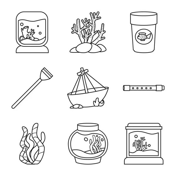 Fishbowl ve aksesuar simgesi vektör tasarımı. Stok için fishbowl ve bakım vektör simgesi koleksiyonu.