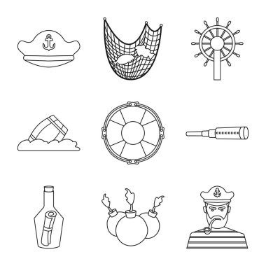 Hazine ve okyanus simgesi izole nesne. Stok için hazine ve deniz vektör simgesi koleksiyonu.