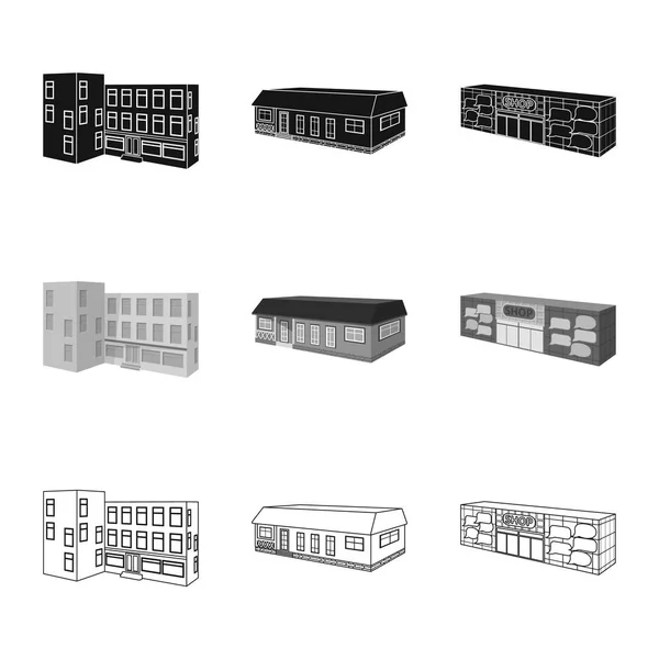 Objeto aislado de fachada e icono de la vivienda. Colección de icono vectorial de fachada e infraestructura para stock . — Vector de stock