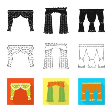 Perdeler ve perdeler logosu izole nesne. Perde ve jaluzi stok vektör illüstrasyon seti.