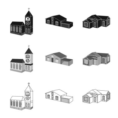 Cephe ve konut sembolü yalıtılmış nesne. Cephe ve altyapı vektör simgesini hissenin topluluğu.